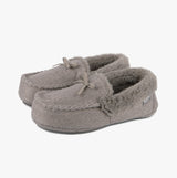 Totes Isotoner HERRINGBONE MOCCASIN WITH FUR CUFF Womens Slippers Grey