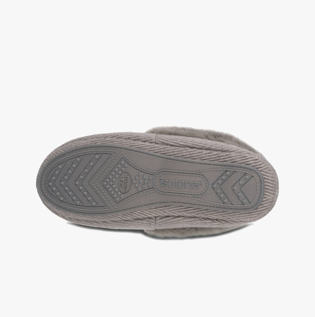 Totes Isotoner HERRINGBONE MOCCASIN WITH FUR CUFF Womens Slippers Grey