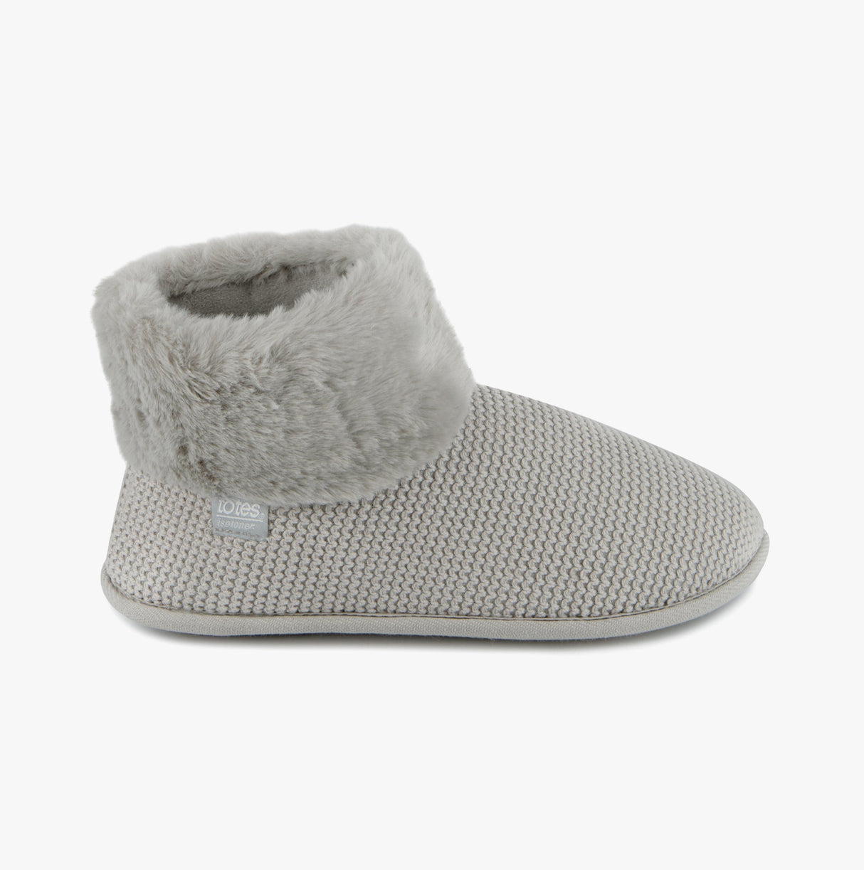 Totes Isotoner KNIT BOOT WITH FUR CUFF Womens Bootie Slippers Grey