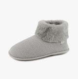 Totes Isotoner KNIT BOOT WITH FUR CUFF Womens Bootie Slippers Grey