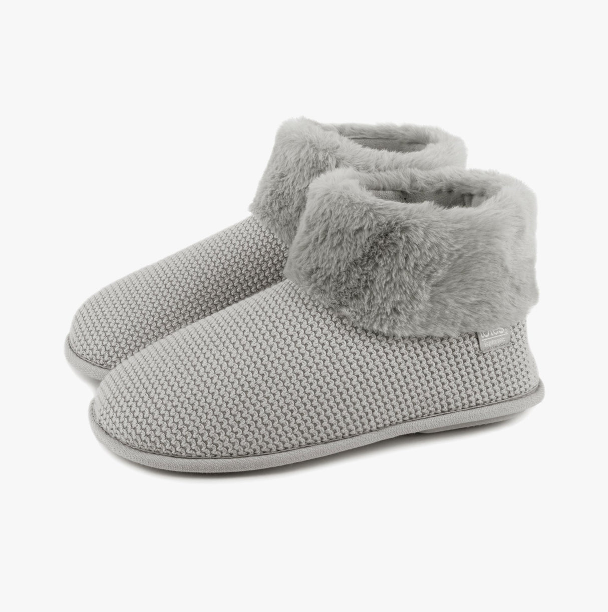 Totes Isotoner KNIT BOOT WITH FUR CUFF Womens Bootie Slippers Grey