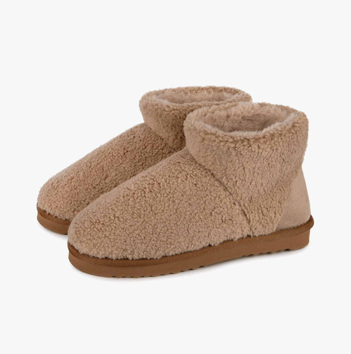 Totes Isotoner CURLY FUR BOOT Womens Bootie Slippers Natural