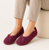Totes Isotoner STRETCH TERRY BOW Womens Ballerina Slippers Burgundy