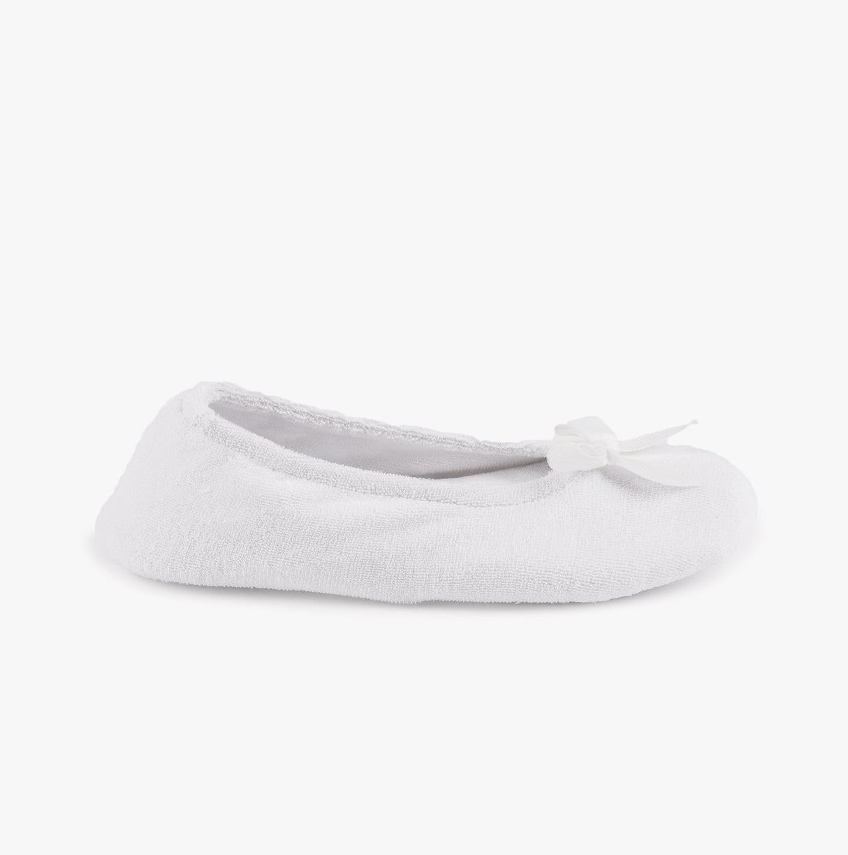 Totes Isotoner STRETCH TERRY BOW Womens Ballerina Slippers White