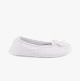 Totes Isotoner STRETCH TERRY BOW Womens Ballerina Slippers White