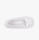 Totes Isotoner STRETCH TERRY BOW Womens Ballerina Slippers White