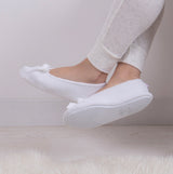 Totes Isotoner STRETCH TERRY BOW Womens Ballerina Slippers White