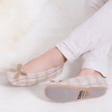 Totes Isotoner POPCORN BALLET Womens Ballerina Slippers Natural Check