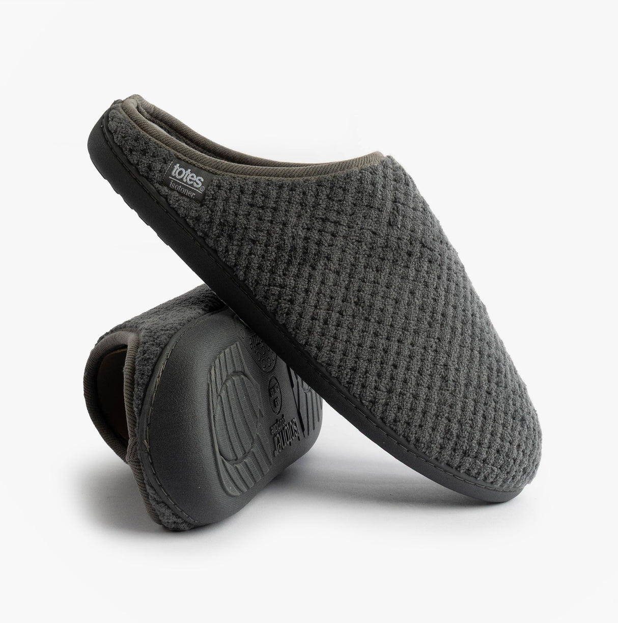 Totes Isotoner SWEPT BACK POPCORN MULE Mens Mule Slippers Grey