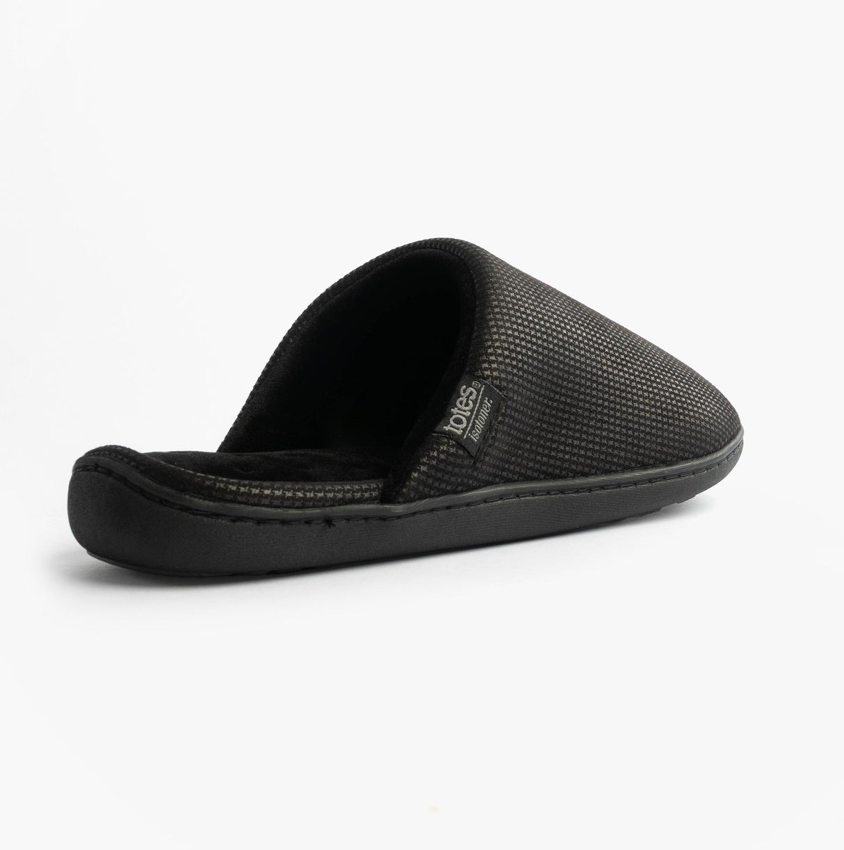 Totes Isotoner SQUARE PATTERNED SMART MULE Mens Mule Slippers Black