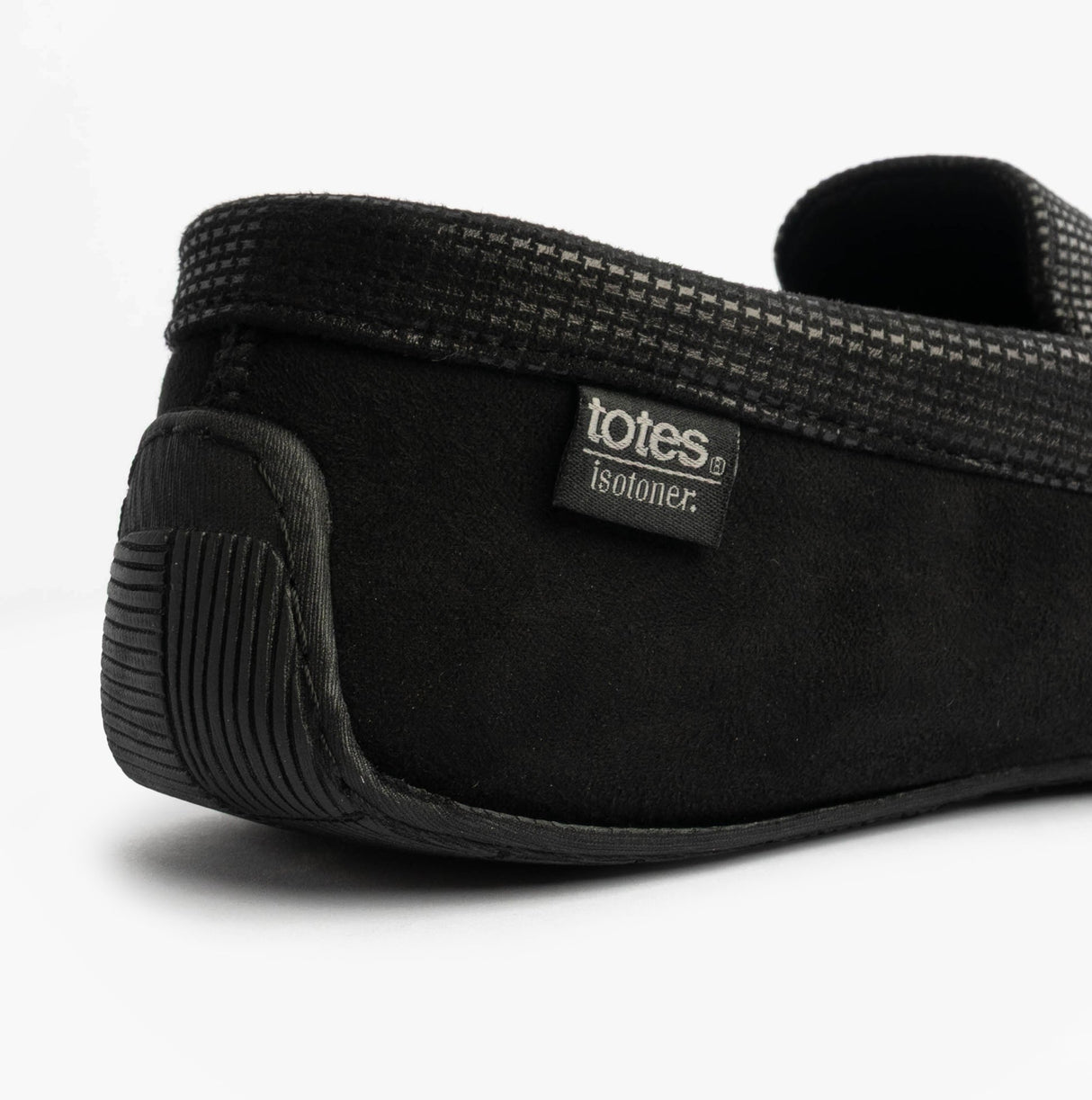 Totes Isotoner SQUARE PATTERNED SMART MOCCASIN Mens Moccasin Slippers Black