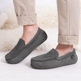 Totes Isotoner SQUARE PATTERNED SMART MOCCASIN Mens Moccasin Slippers Grey
