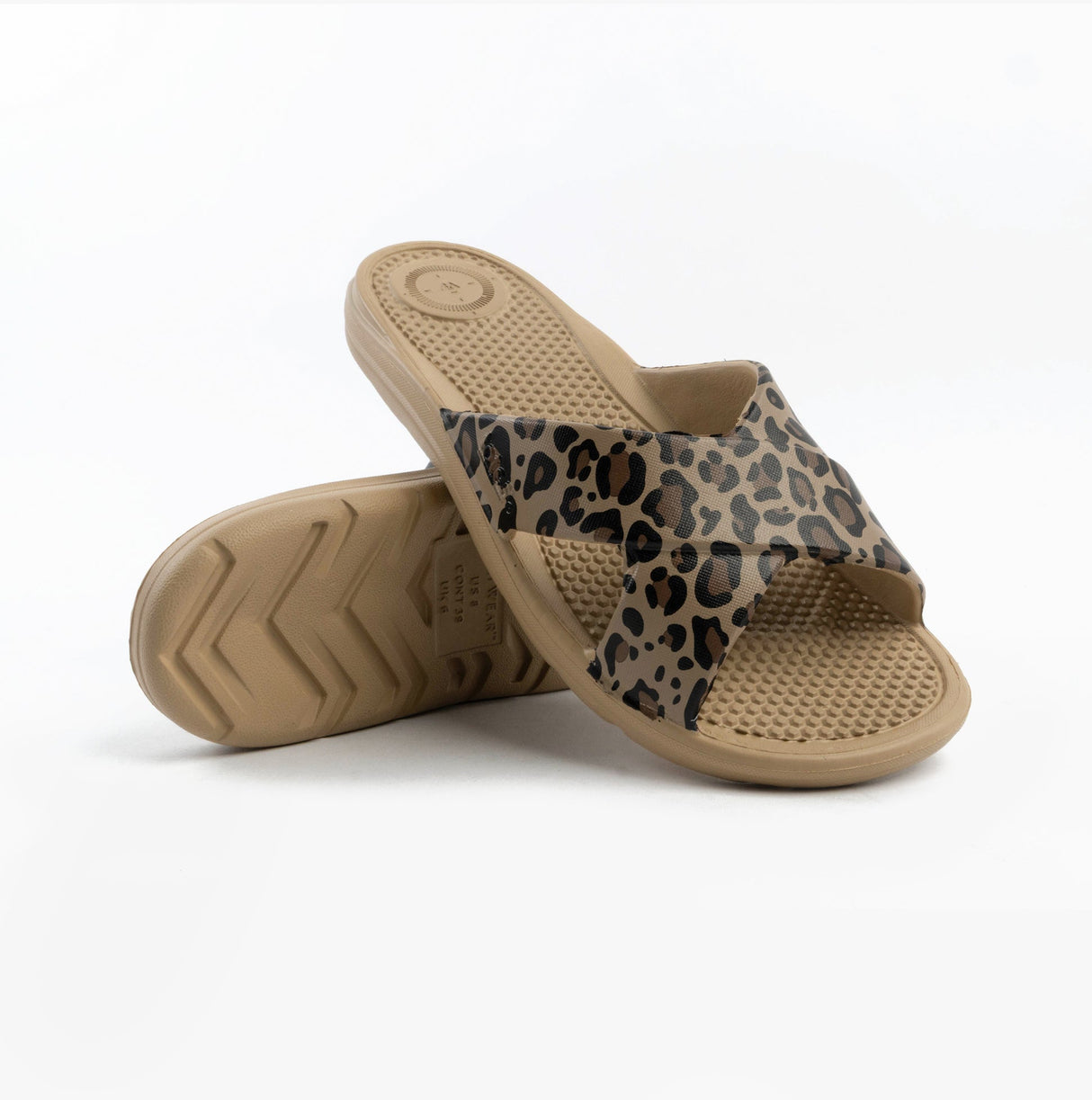 Totes Sol Bounce 0359FLEO Womens Cross Slides Natural Leopard