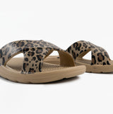 Totes Sol Bounce 0359FLEO Womens Cross Slides Natural Leopard