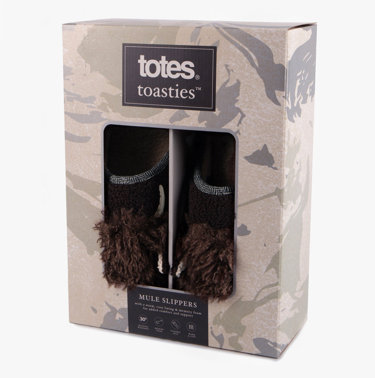 Totes Toasties NOVELTY APPLIQUE MULE Slippers Mens Brown