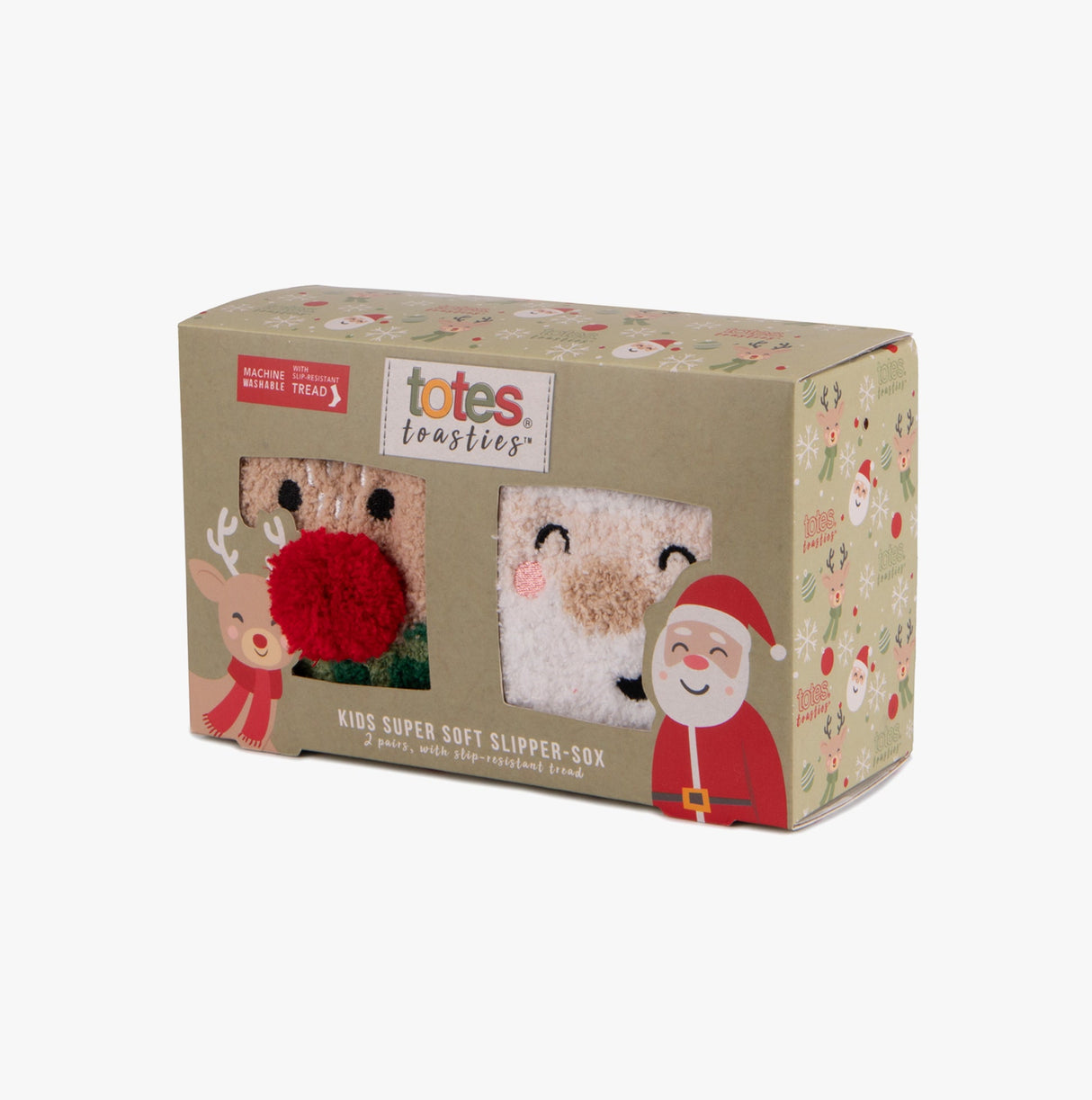 Totes Toasties SUPER SOFT SLIPPER SOCKS (TWIN PACK) Unisex Kids Socks Reindeer / Santa
