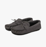 Totes Toasties SUEDETTE MOCCASIN Slippers WITH FAUX FUR LINING Mens Grey
