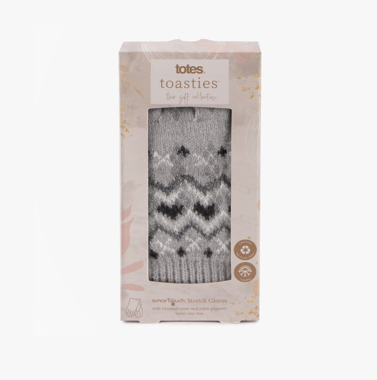 Totes Toasties STRETCH KNITTED SMARTOUCH GLOVES Womens Grey Fair Isle