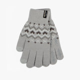 Totes Toasties STRETCH KNITTED SMARTOUCH GLOVES Womens Grey Fair Isle