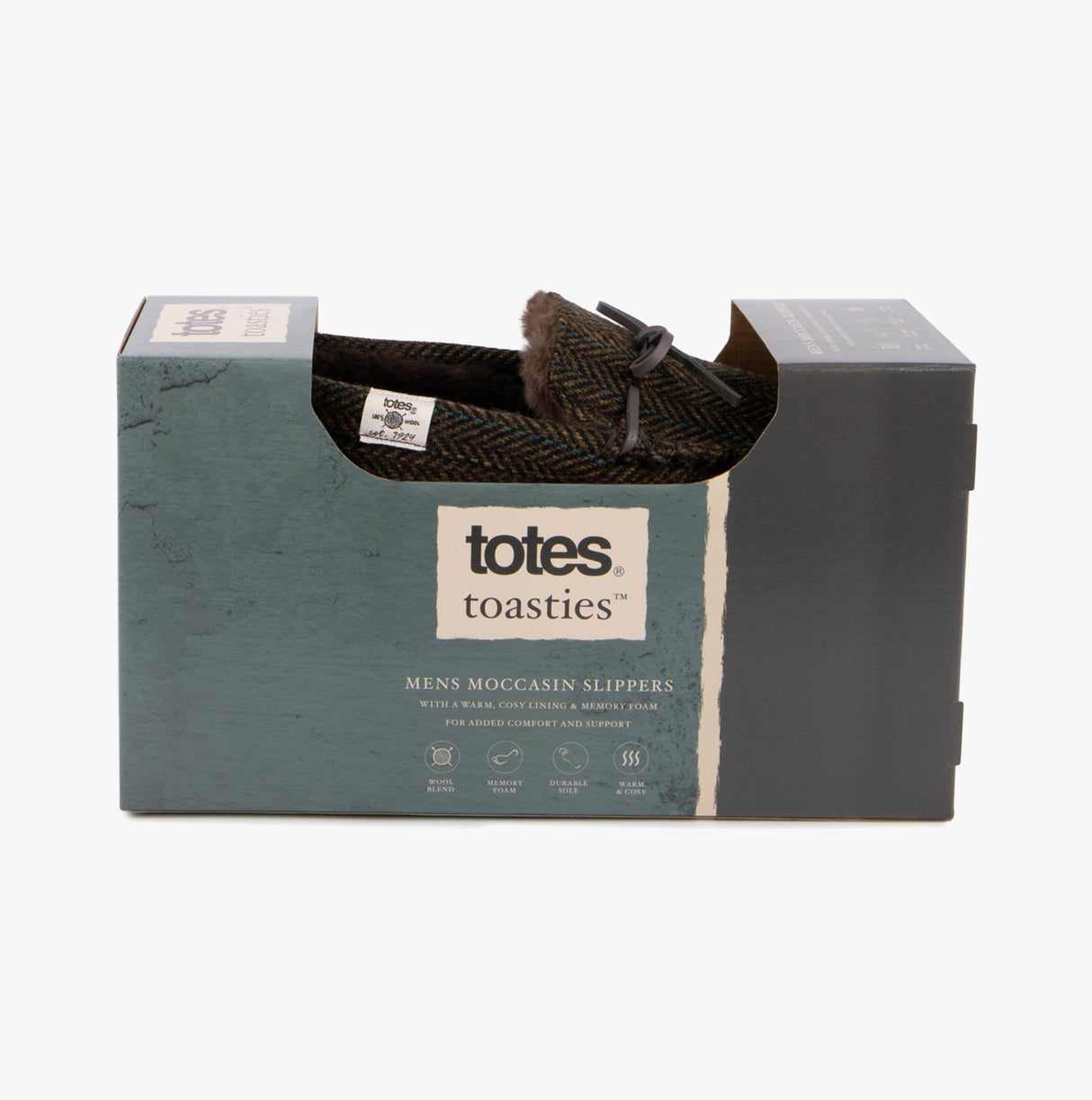 Totes Toasties WOVEN WOOL MIX MOCCASIN Slippers Mens Brown