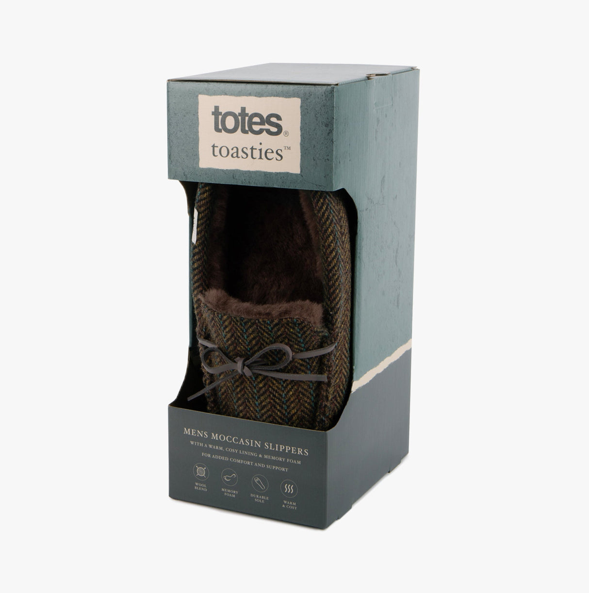 Totes Toasties WOVEN WOOL MIX MOCCASIN Slippers Mens Brown