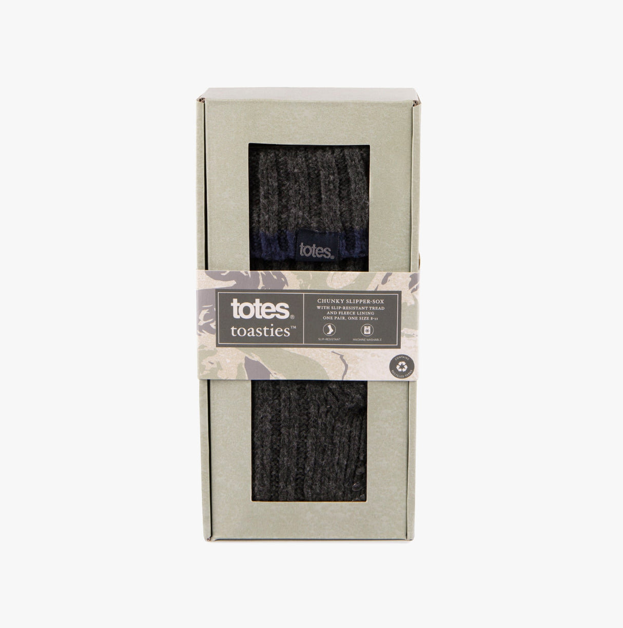 Totes Toasties RECYCLED CHUNKY SLIPPER SOCK Mens Grey