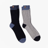Totes Toasties CHUNKY TWIST WOOL BLEND BOOT SOCKS (TWIN PACK) Mens Navy / Grey