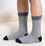 Totes Toasties CHUNKY TWIST WOOL BLEND BOOT SOCKS (TWIN PACK) Mens Navy / Grey