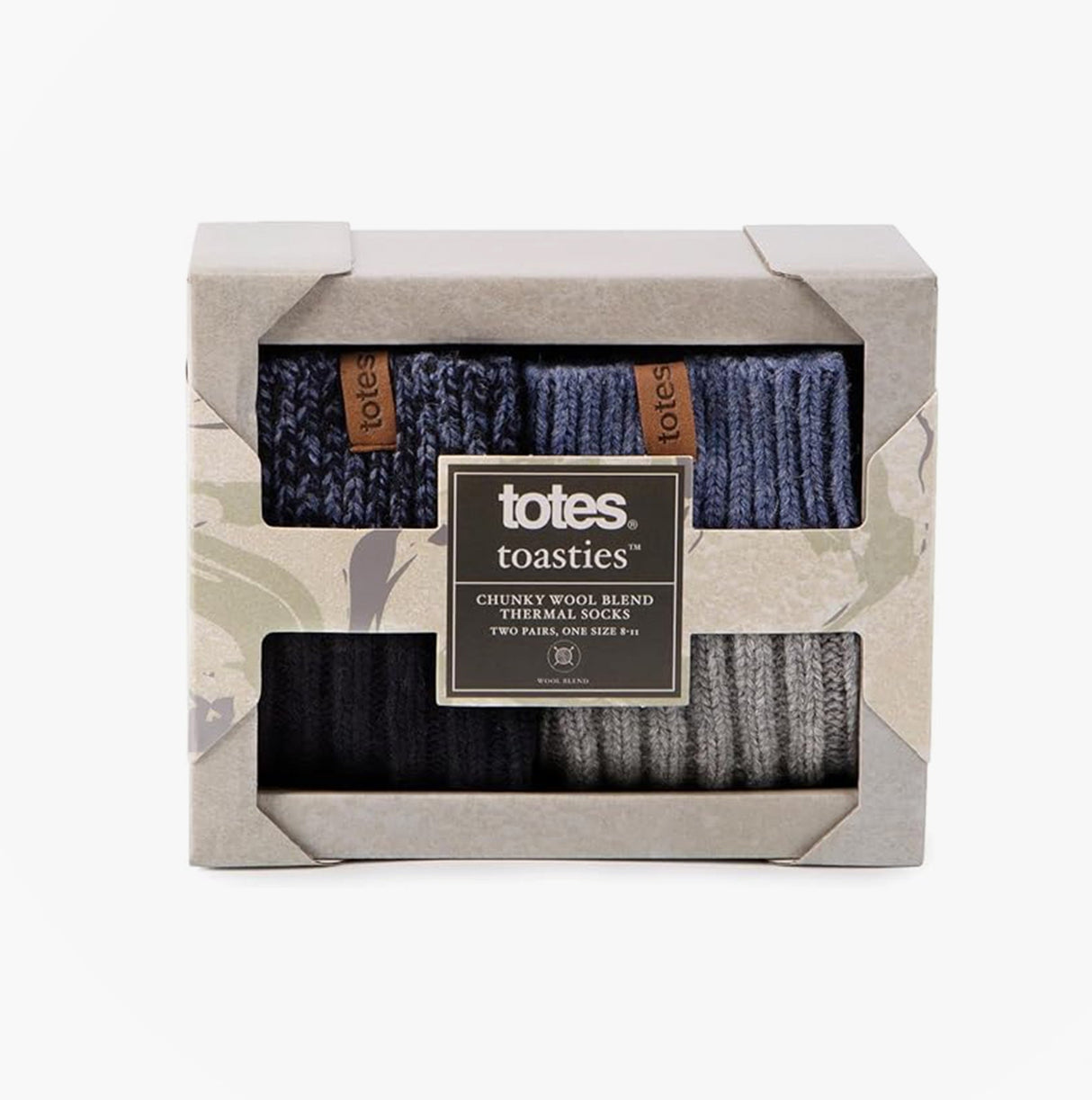 Totes Toasties CHUNKY TWIST WOOL BLEND BOOT SOCKS (TWIN PACK) Mens Navy / Grey