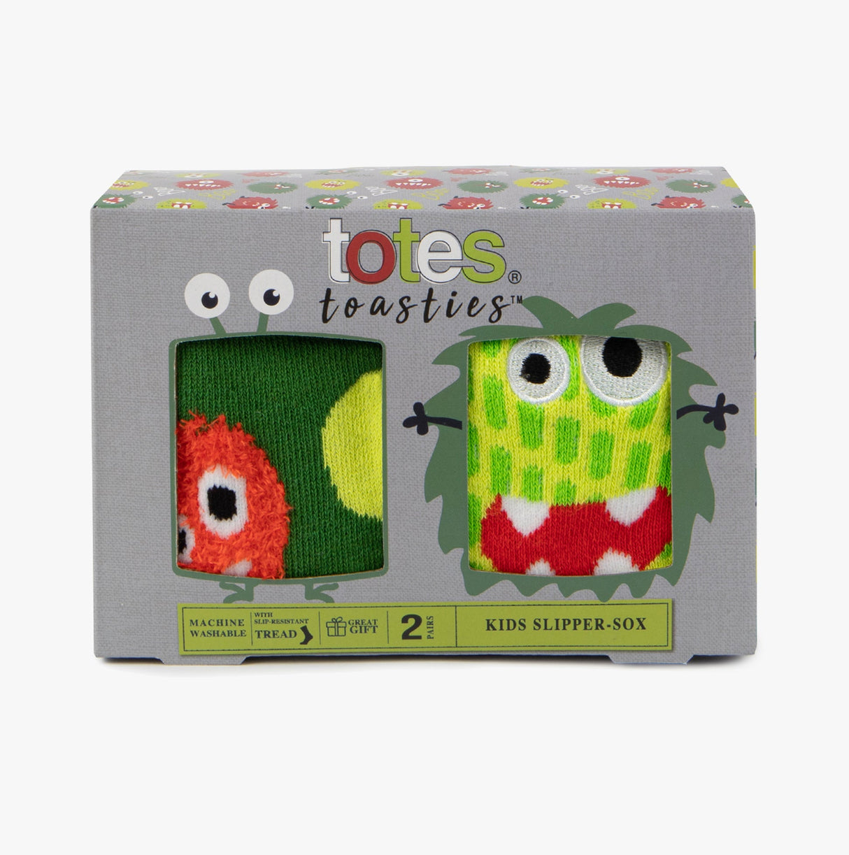 Totes Toasties ORIGINAL Slipper Socks (Twin Pack) Unisex Kids Socks Monster