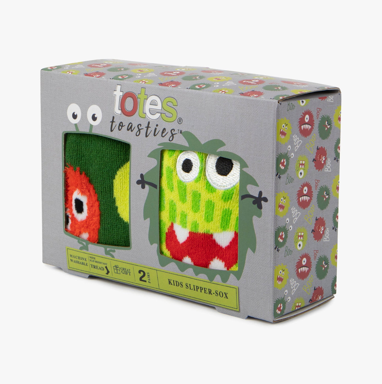 Totes Toasties ORIGINAL Slipper Socks (Twin Pack) Unisex Kids Socks Monster