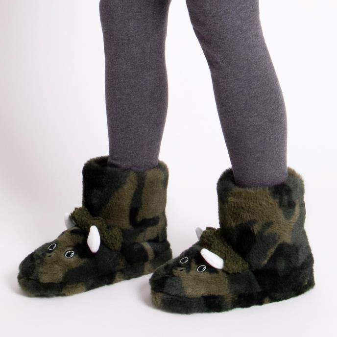 Totes Toasties DINO BOOT Slippers Kids Khaki