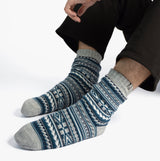 Totes Toasties SHERPA LINED FAIR ISLE Mens Slippers Socks Blue Fair isle