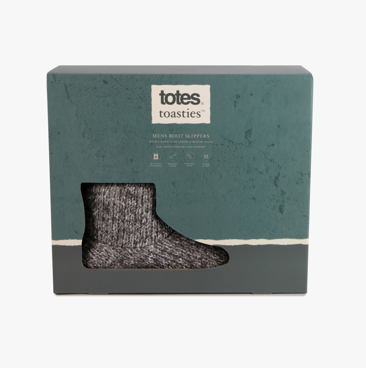 Totes Toasties KNITTED SHORT BOOT SLIPPER Mens Grey