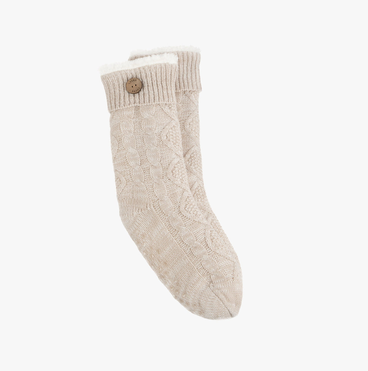 Totes Toasties TEXTURE SLIPPER SOCKS WITH BUTTON Womens Socks Biscuit
