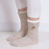 Totes Toasties TEXTURE SLIPPER SOCKS WITH BUTTON Womens Socks Biscuit