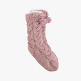 Totes Toasties LUXURY CHUNKY KNIT Pom Slipper-Sox Womens Dusky Pink