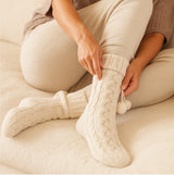 Totes Toasties LUXURY CHUNKY KNIT SLIPPER-SOX WITH TASSEL TRIM Womens Socks Cream