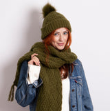 Totes Toasties KNITTED Hat & Scarf Set Womens Khaki