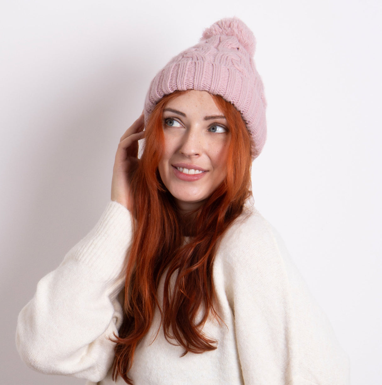 Totes Toasties CABLE KNIT Hat with Pom Pom Womens Bobble Pink