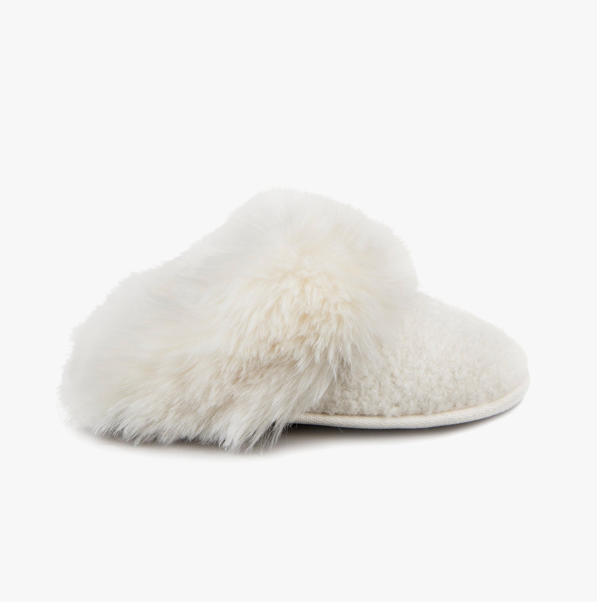 Totes Toasties TEXTURED SPARKLE FAUX FUR MULE Slippers Womens Cream