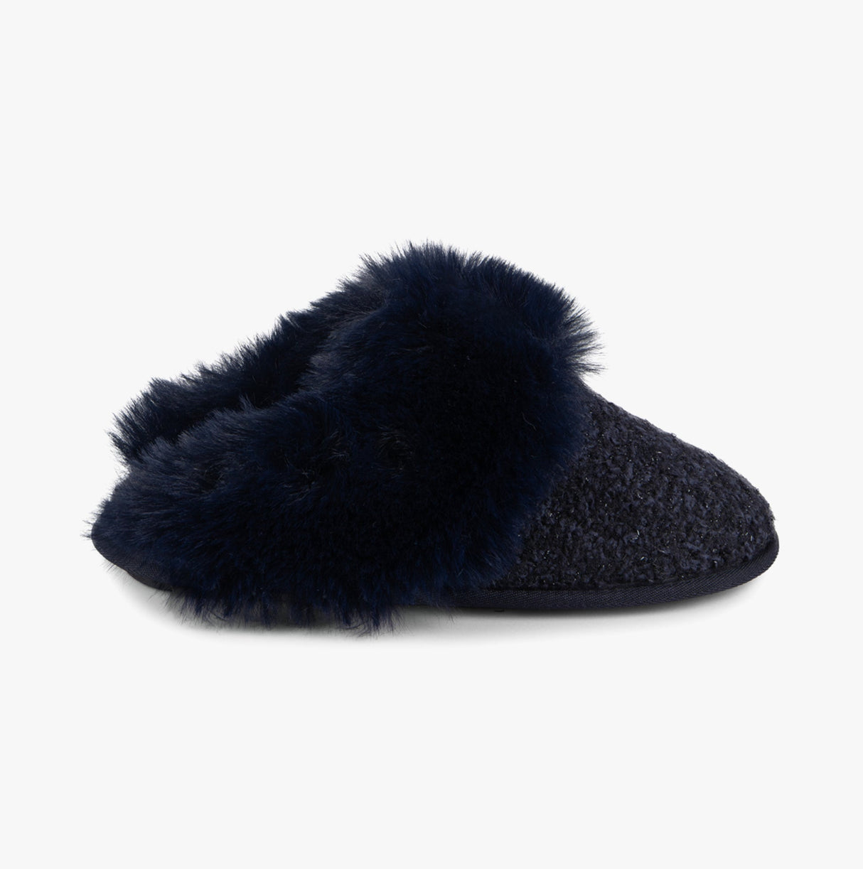 Totes Toasties TEXTURED SPARKLE FAUX FUR MULE Slippers Womens Navy