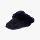 Totes Toasties TEXTURED SPARKLE FAUX FUR MULE Slippers Womens Navy