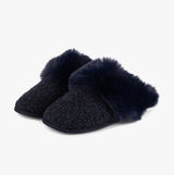 Totes Toasties TEXTURED SPARKLE FAUX FUR MULE Slippers Womens Navy