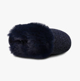 Totes Toasties TEXTURED SPARKLE FAUX FUR MULE Slippers Womens Navy