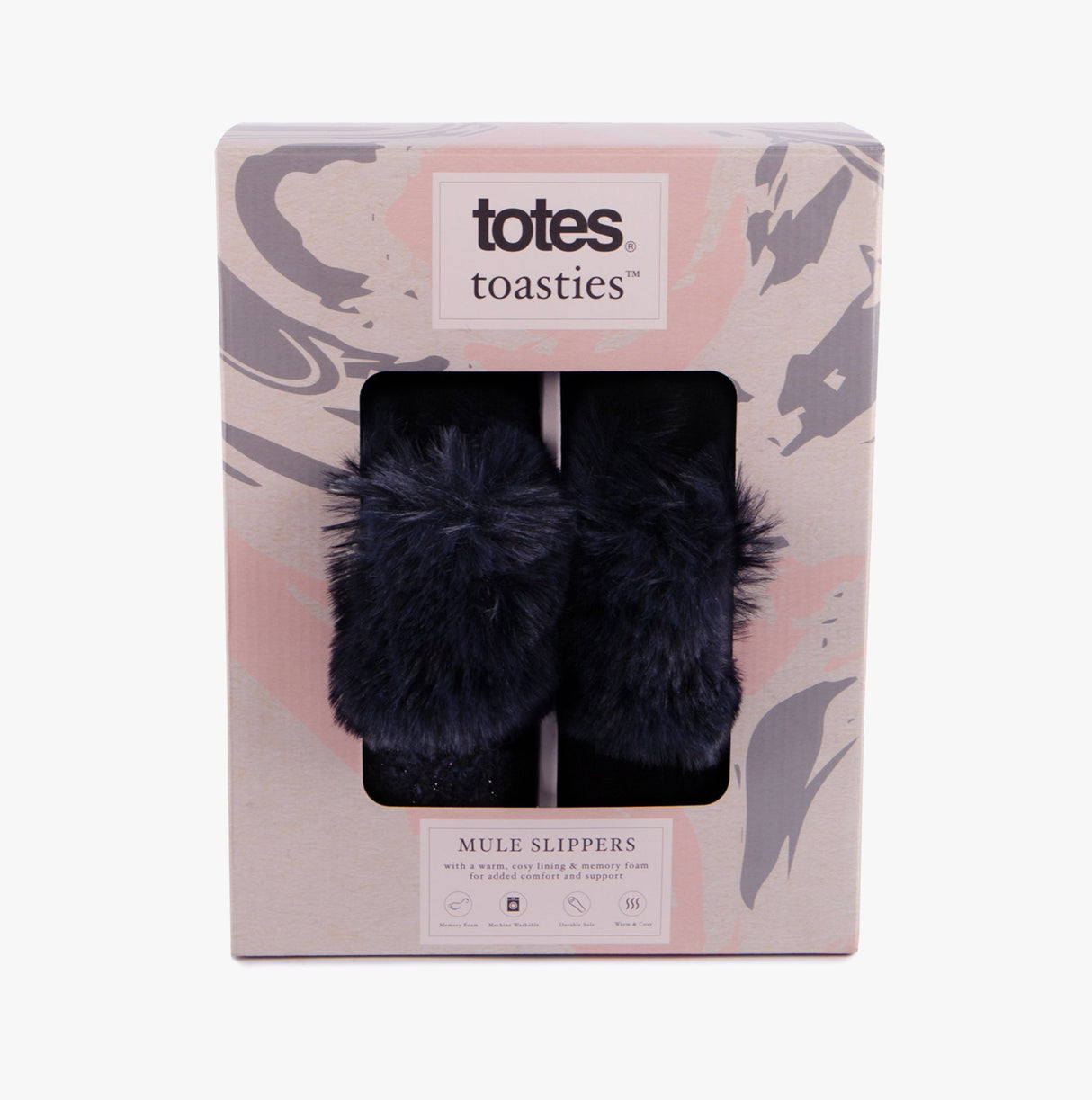 Totes Toasties TEXTURED SPARKLE FAUX FUR MULE Slippers Womens Navy