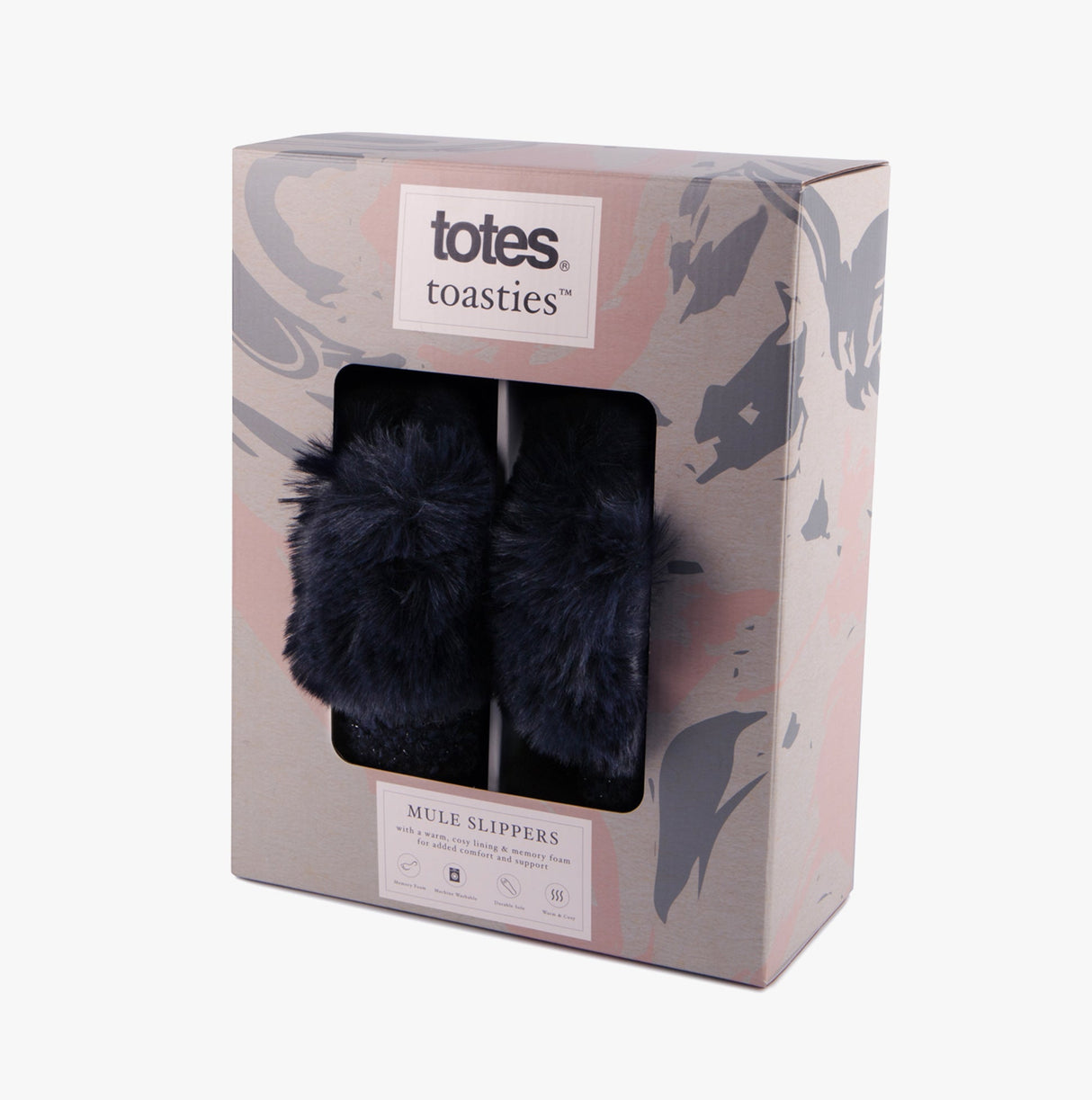 Totes Toasties TEXTURED SPARKLE FAUX FUR MULE Slippers Womens Navy