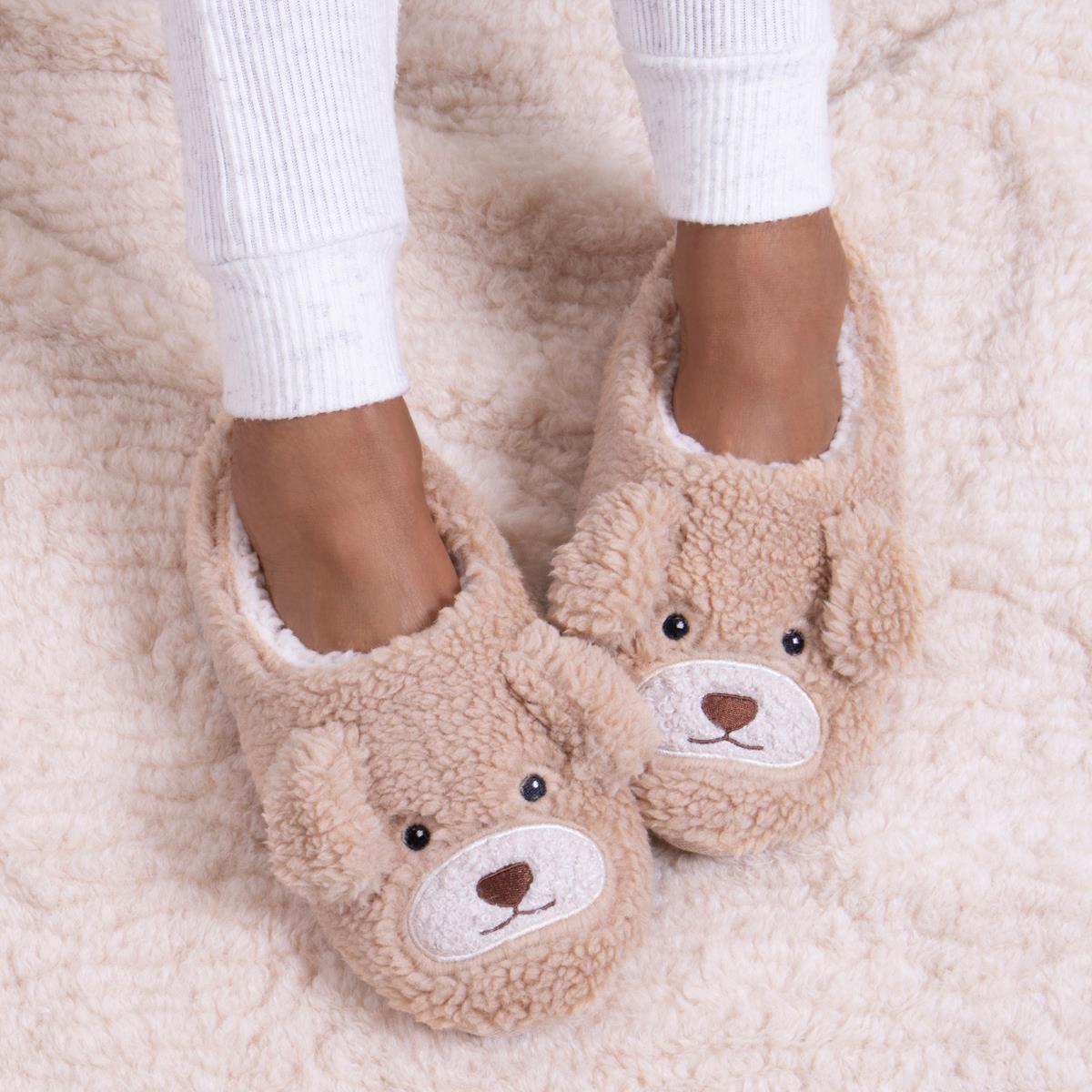 Totes Toasties NOVELTY BORG Slippers Womens Dog