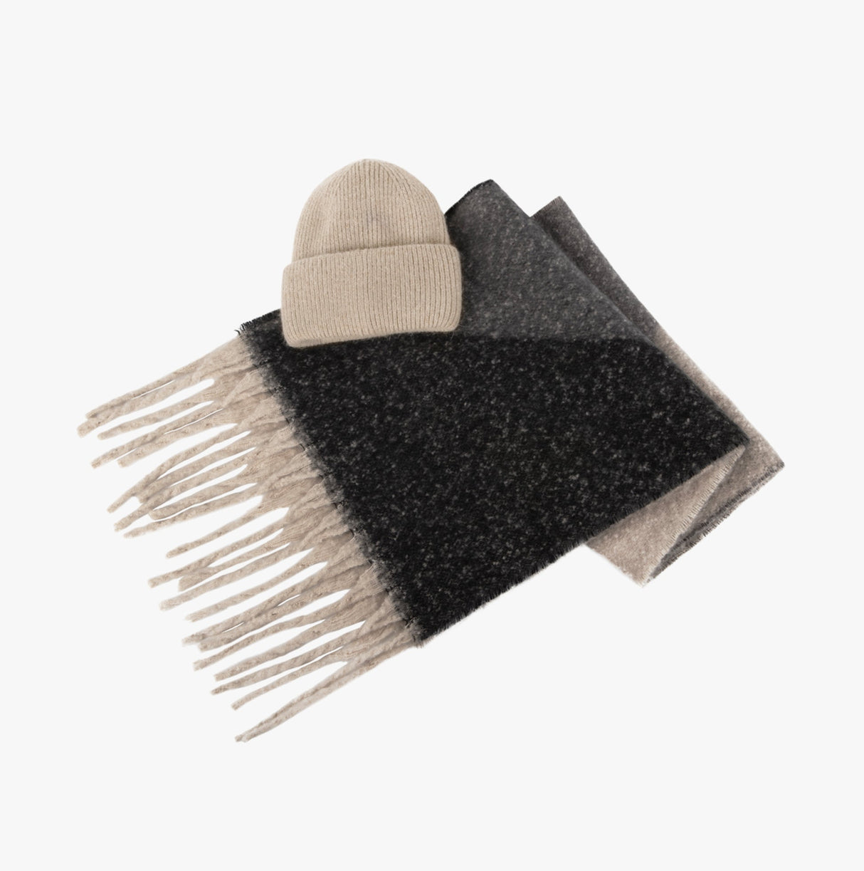 Totes Toasties CHUNKY WOVEN BLANKET SCARF & HAT GIFT SET Womens Oat