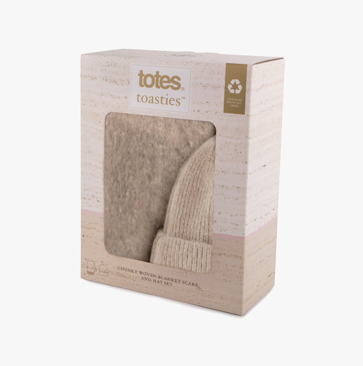 Totes Toasties CHUNKY WOVEN BLANKET SCARF & HAT GIFT SET Womens Oat